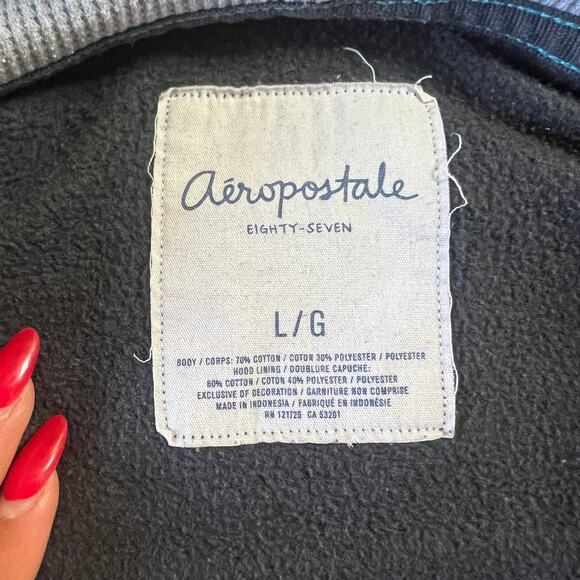 Vintage Y2K Aeropostale Zip Up Hoodie Preppy Casual Sweatshirt Gray Large - Picture 2 of 4